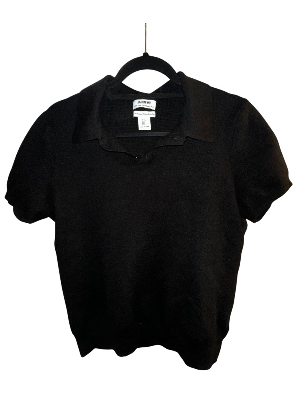Jason Wu 100% Merino Wool L Black Womens Crop Polo Sweater